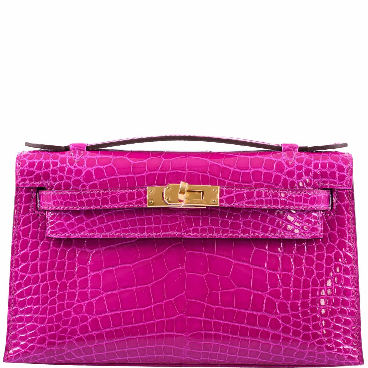 Hermes Kelly Mini Pochette Rose Scheherazade Shiny Alligator Gold Hardware