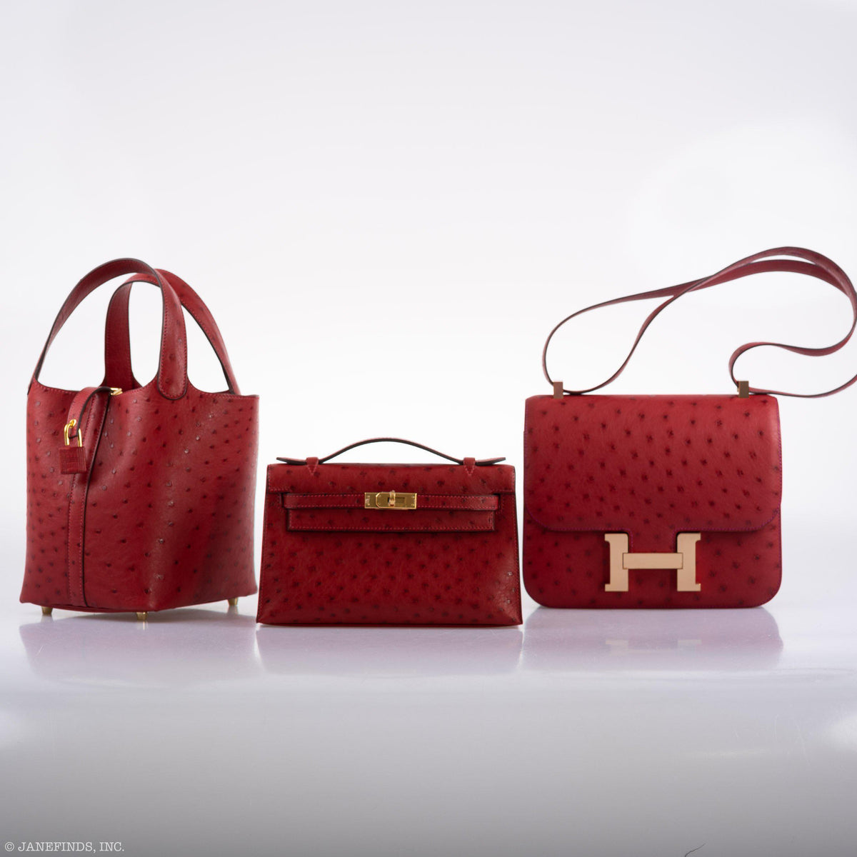 Hermes Kelly Mini Pochette Rouge Vif Ostrich Gold Hardware