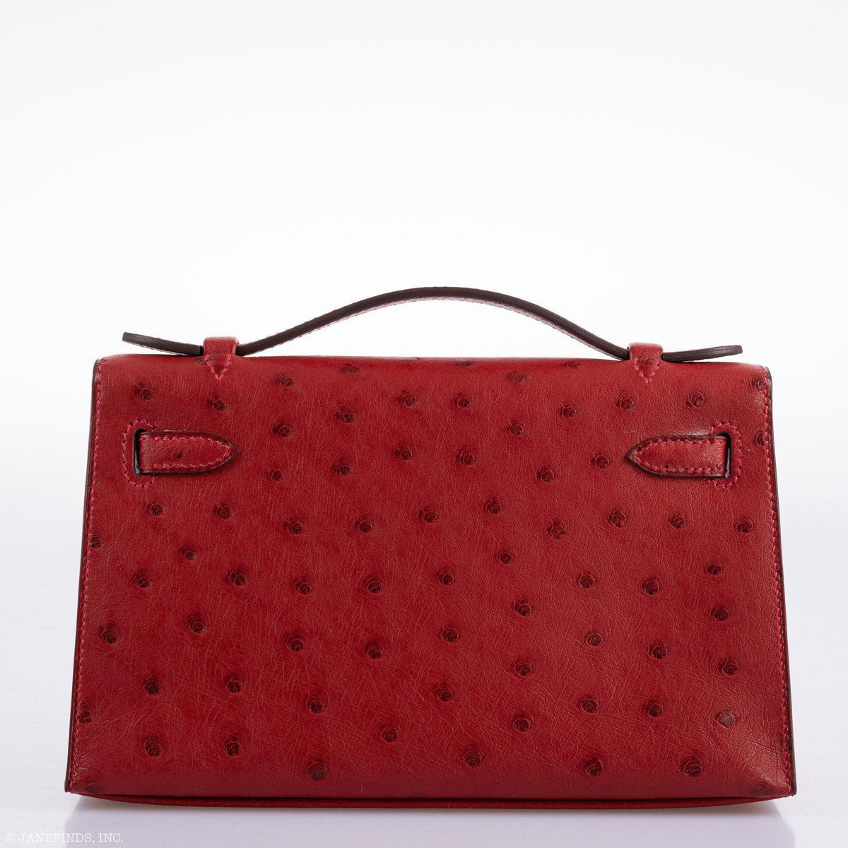 Hermes Kelly Mini Pochette Rouge Vif Ostrich Gold Hardware