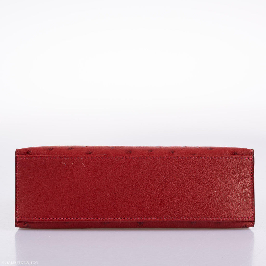 Hermes Kelly Mini Pochette Rouge Vif Ostrich Gold Hardware