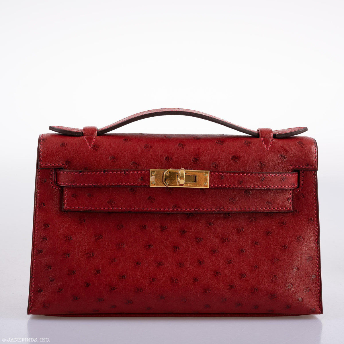 Hermes Kelly Mini Pochette Rouge Vif Ostrich Gold Hardware