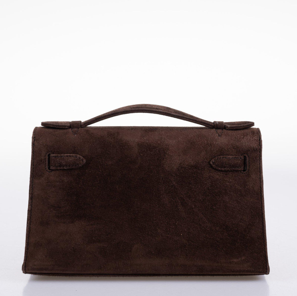 Hermes Kelly Pochette Chocolate Veau Doblis Suede Gold Hardware