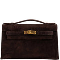 Hermes Kelly Pochette Chocolate Veau Doblis Suede Gold Hardware