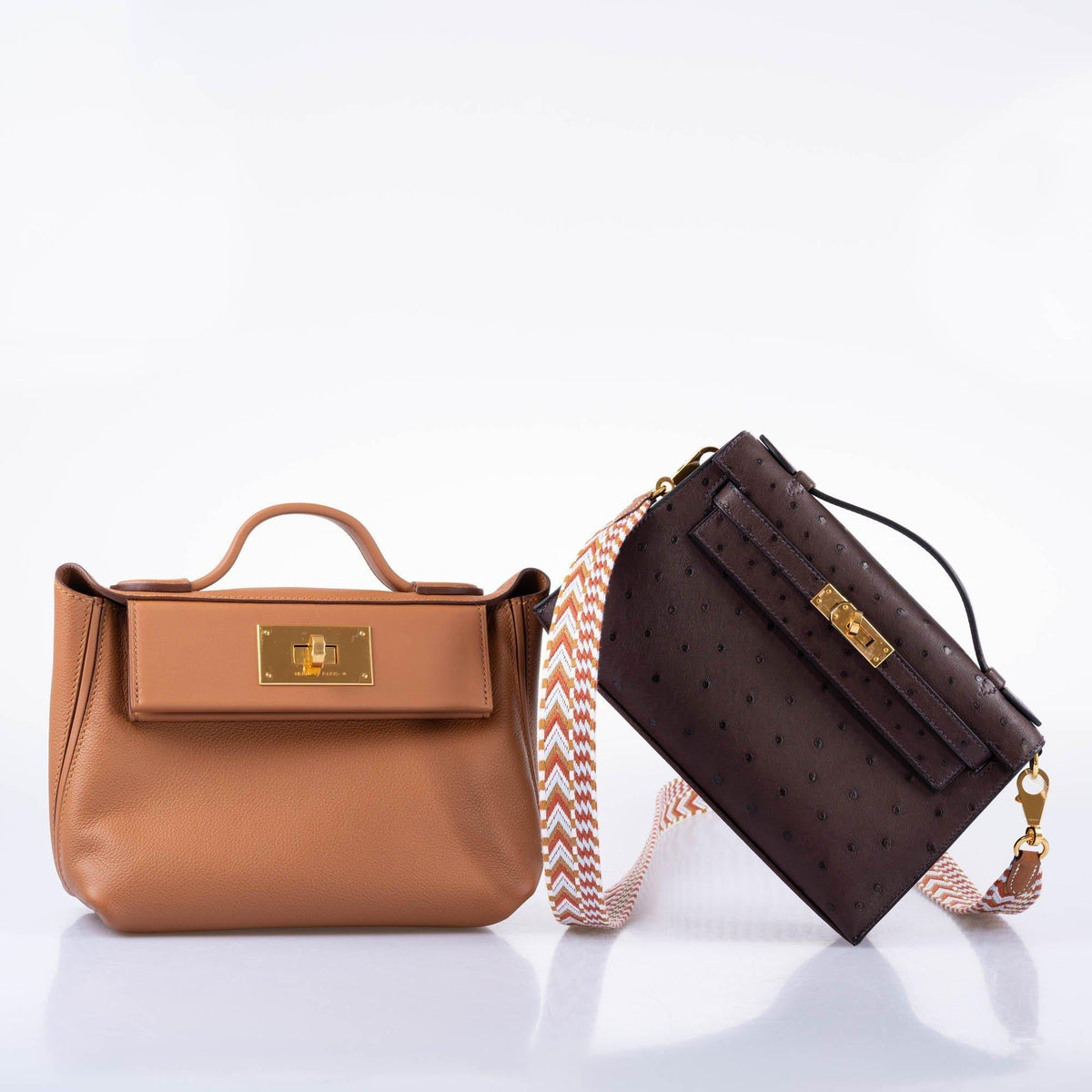 Hermes Kelly Pochette Rouge Sellier Ostrich with Gold Hardware