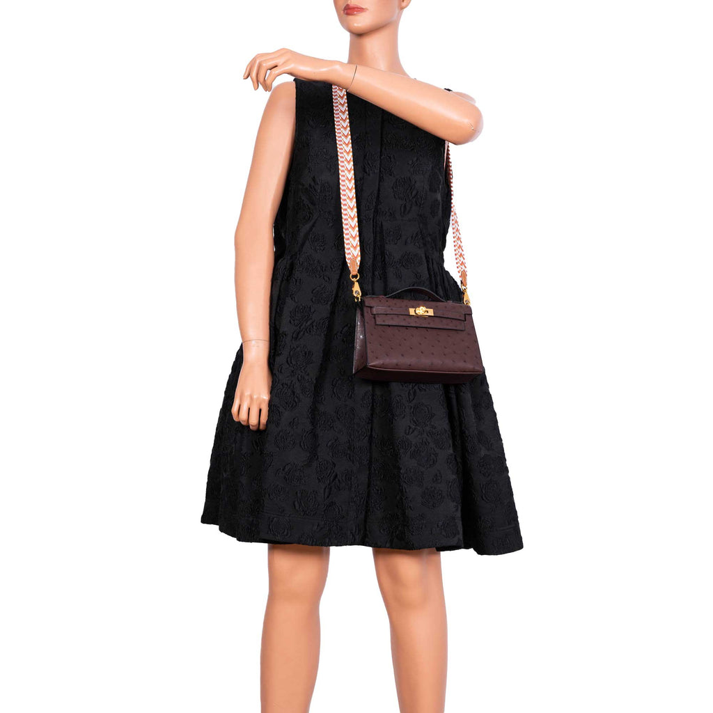 Hermes Kelly Pochette Rouge Sellier Ostrich with Gold Hardware