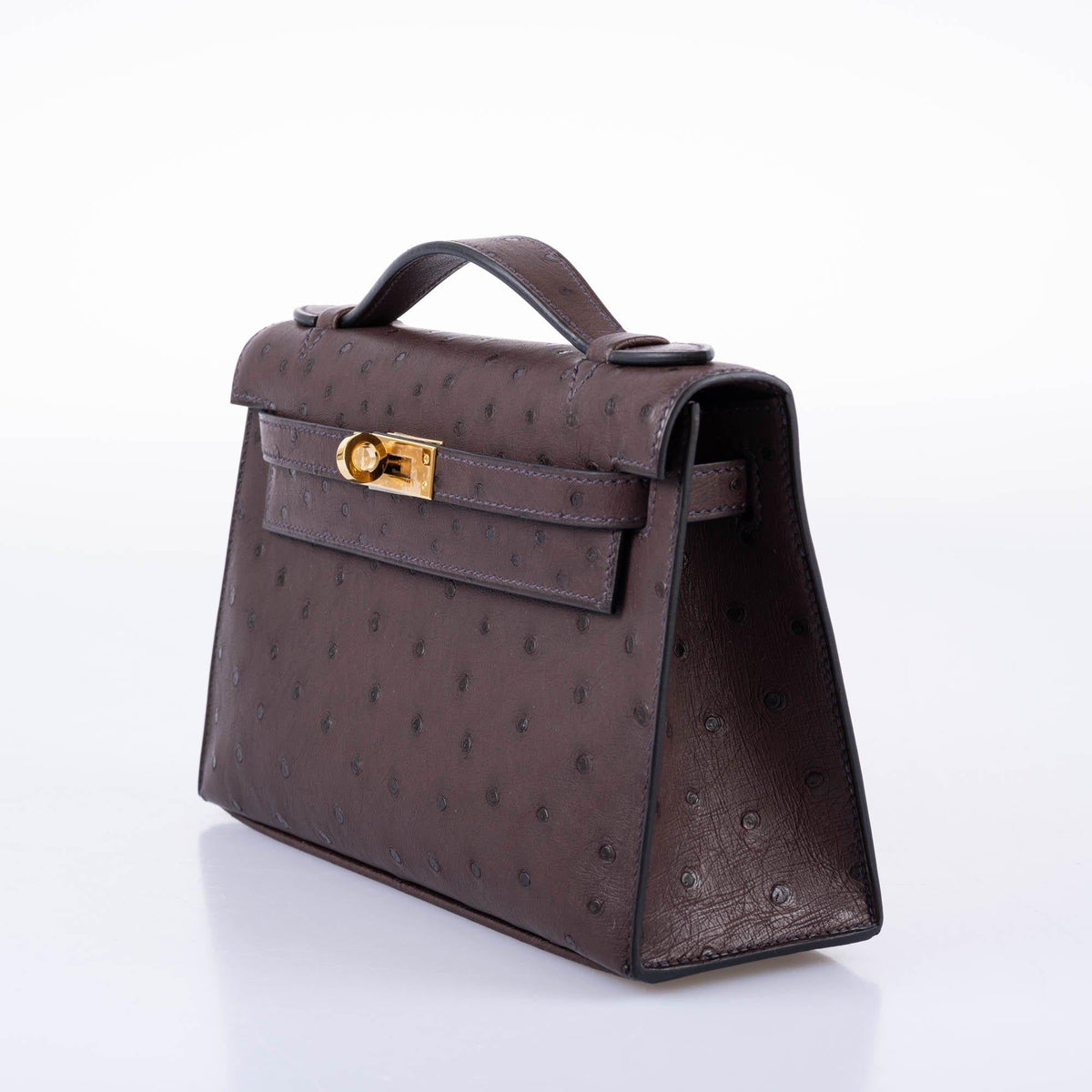 Hermes Kelly Pochette Rouge Sellier Ostrich with Gold Hardware