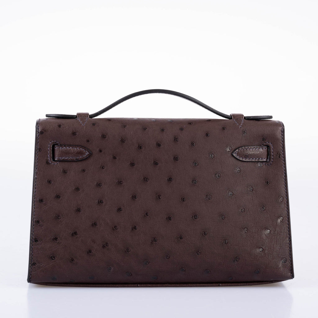 Hermes Kelly Pochette Rouge Sellier Ostrich with Gold Hardware