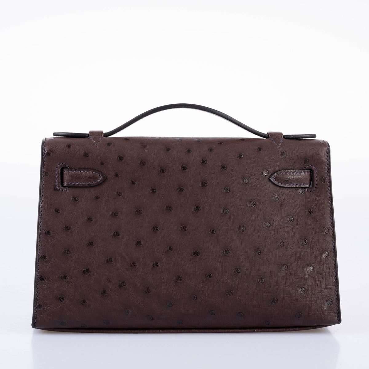 Hermes Kelly Pochette Rouge Sellier Ostrich with Gold Hardware