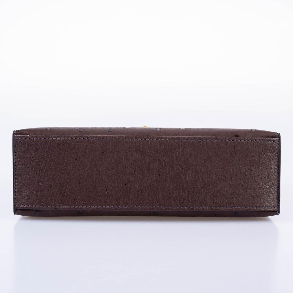 Hermes Kelly Pochette Rouge Sellier Ostrich with Gold Hardware