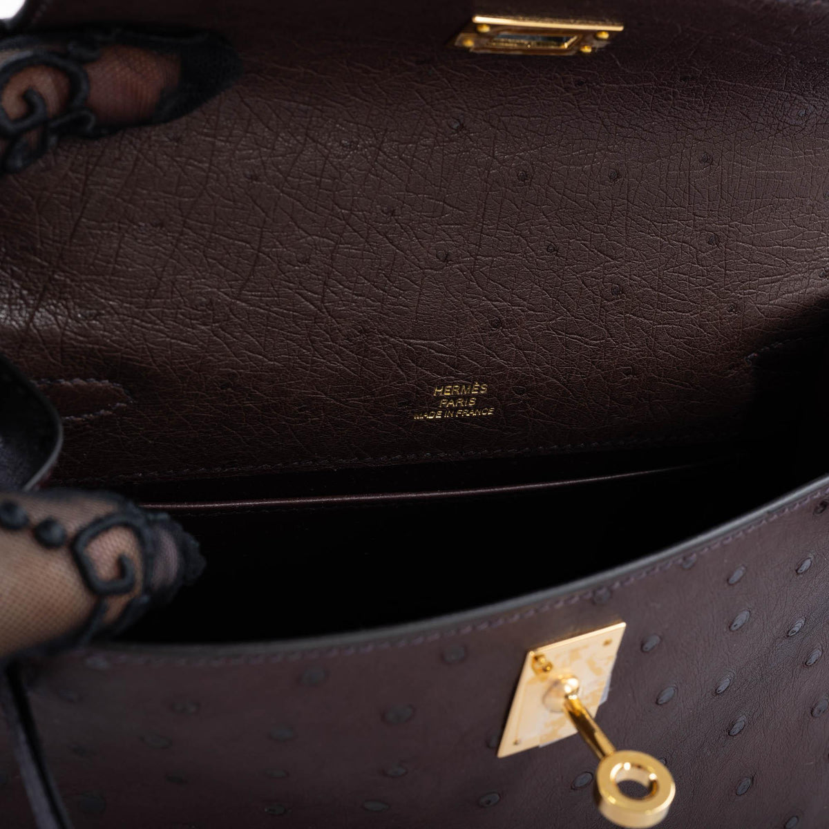 Hermes Kelly Pochette Rouge Sellier Ostrich with Gold Hardware