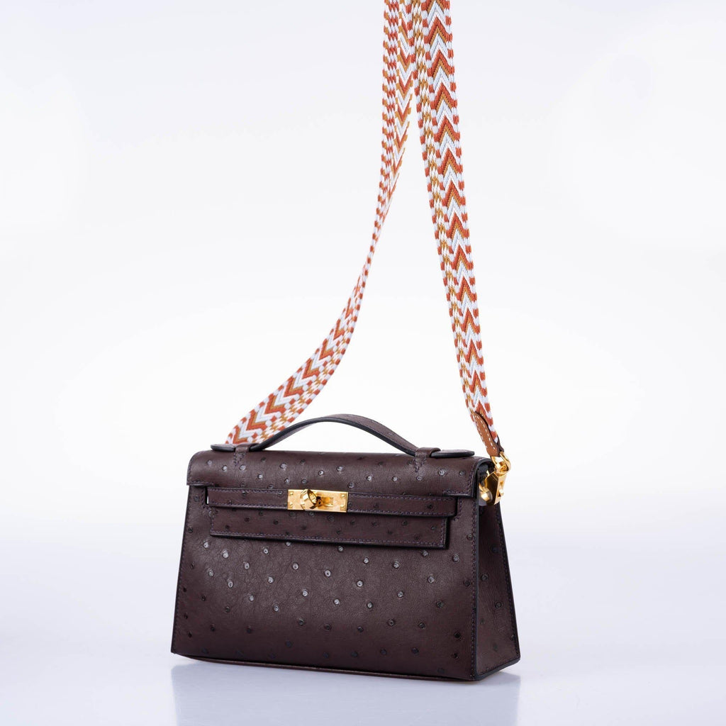 Hermes Kelly Pochette Rouge Sellier Ostrich with Gold Hardware