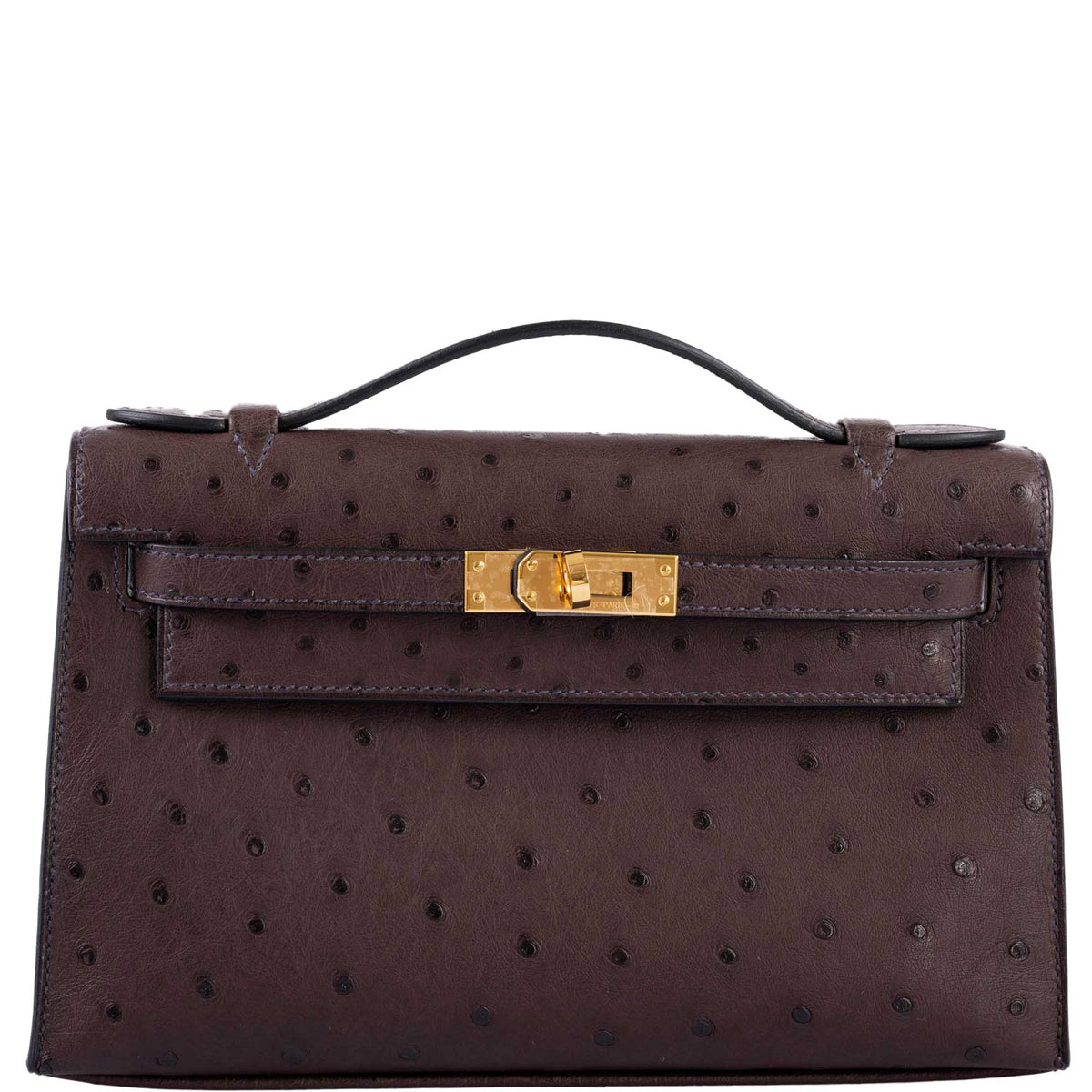 Hermes Kelly Pochette Rouge Sellier Ostrich with Gold Hardware