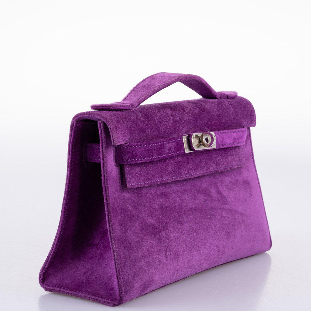 Hermes Kelly Pochette Violet Veau Doblis Suede Palladium Hardware