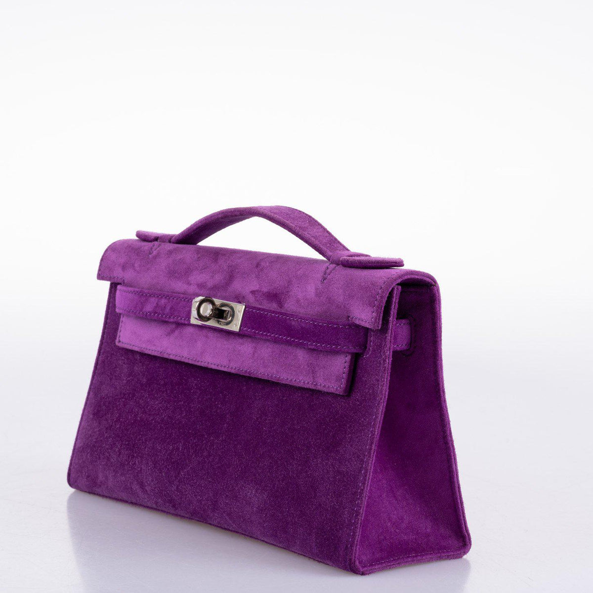 Hermes Kelly Pochette Violet Veau Doblis Suede Palladium Hardware