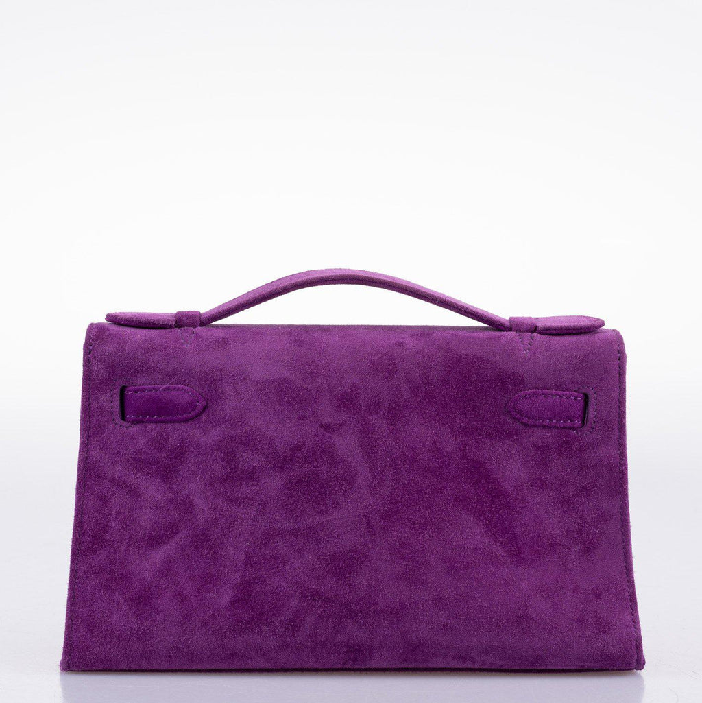 Hermes Kelly Pochette Violet Veau Doblis Suede Palladium Hardware