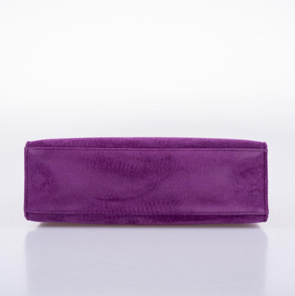 Hermes Kelly Pochette Violet Veau Doblis Suede Palladium Hardware