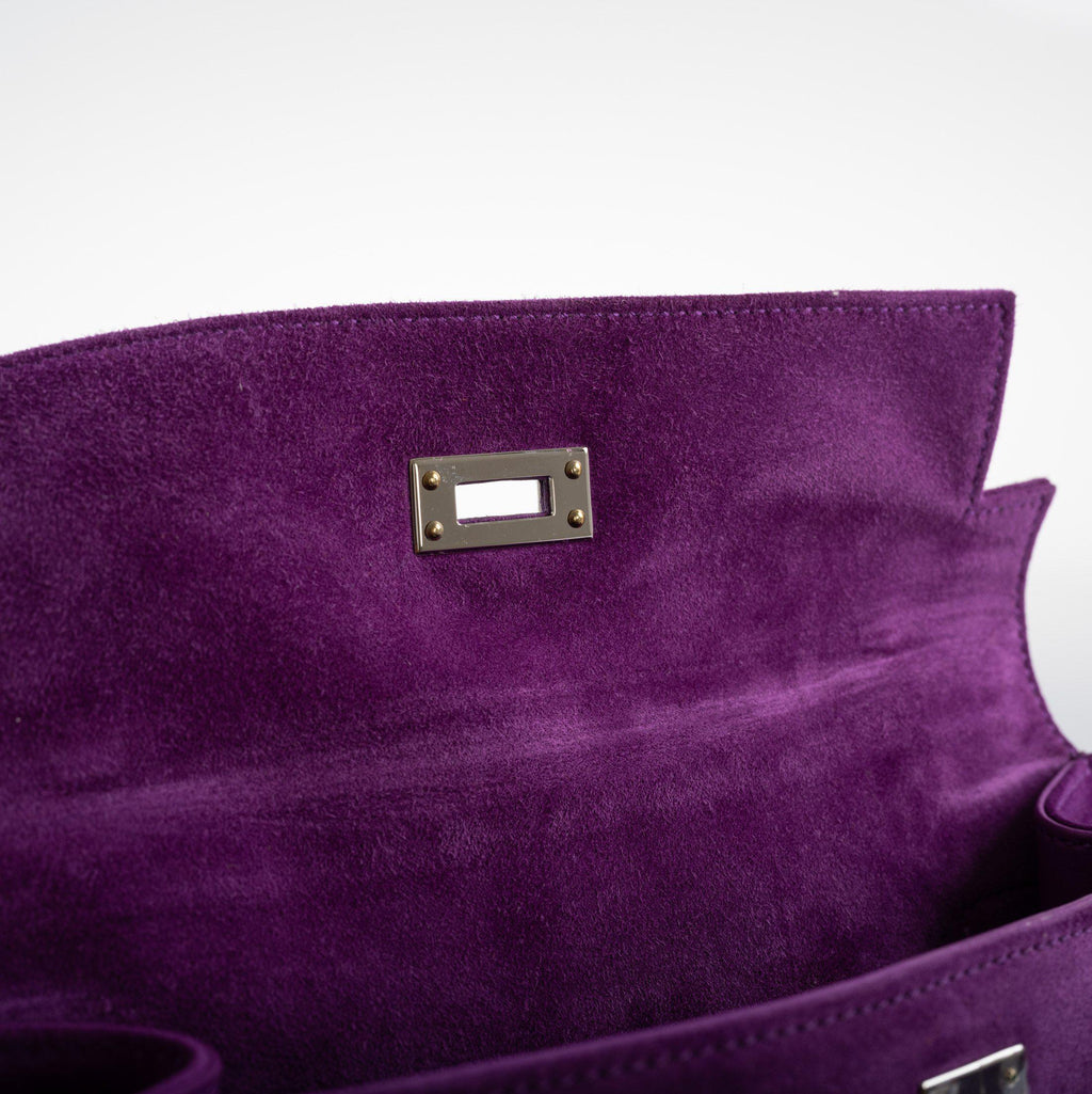 Hermes Kelly Pochette Violet Veau Doblis Suede Palladium Hardware