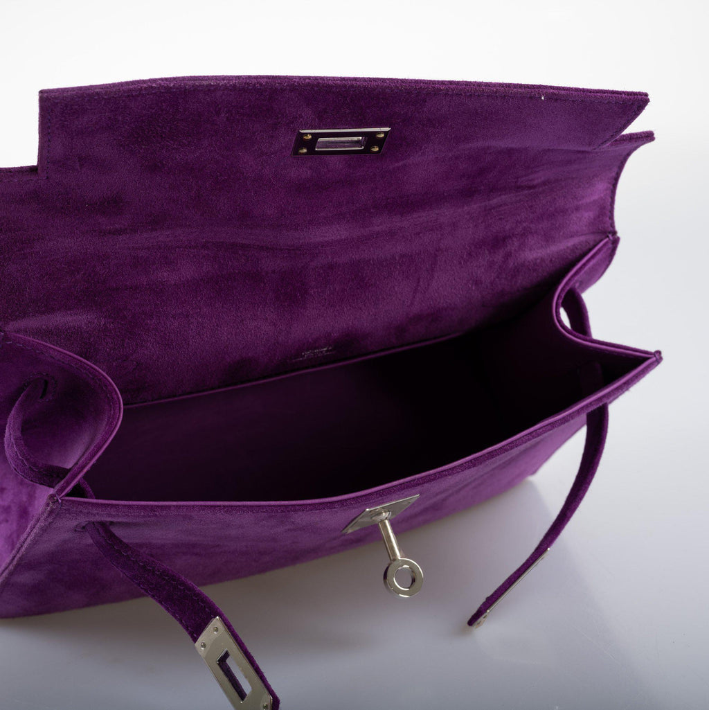 Hermes Kelly Pochette Violet Veau Doblis Suede Palladium Hardware