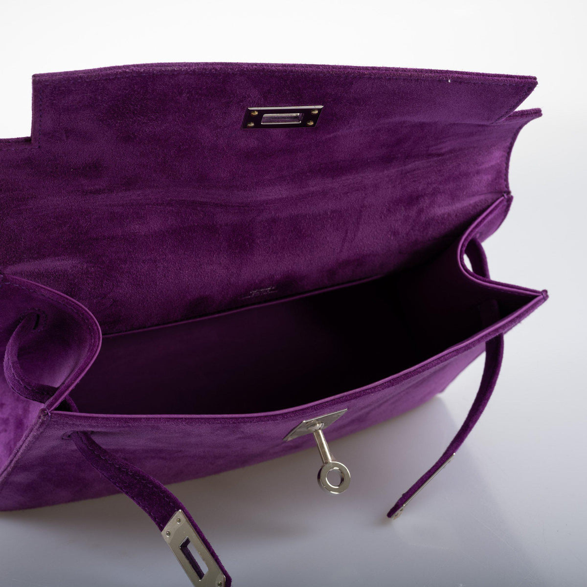 Hermes Kelly Pochette Violet Veau Doblis Suede Palladium Hardware