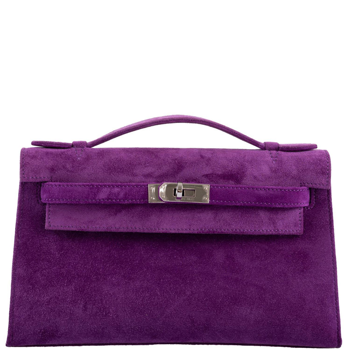 Hermes Kelly Pochette Violet Veau Doblis Suede Palladium Hardware