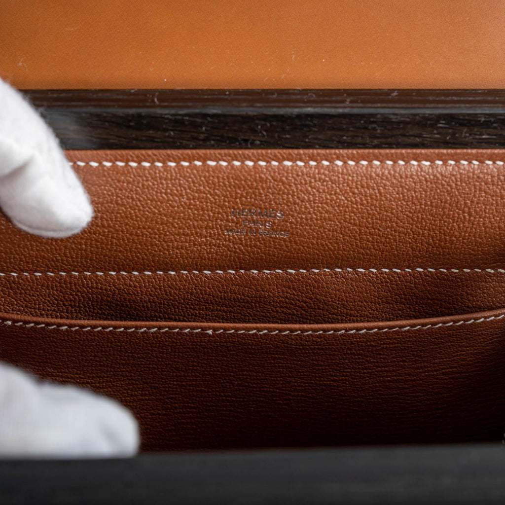 Hermes Kelly Wood 22 Bog Oak, Aluminum & Barenia with Palladium Hardware