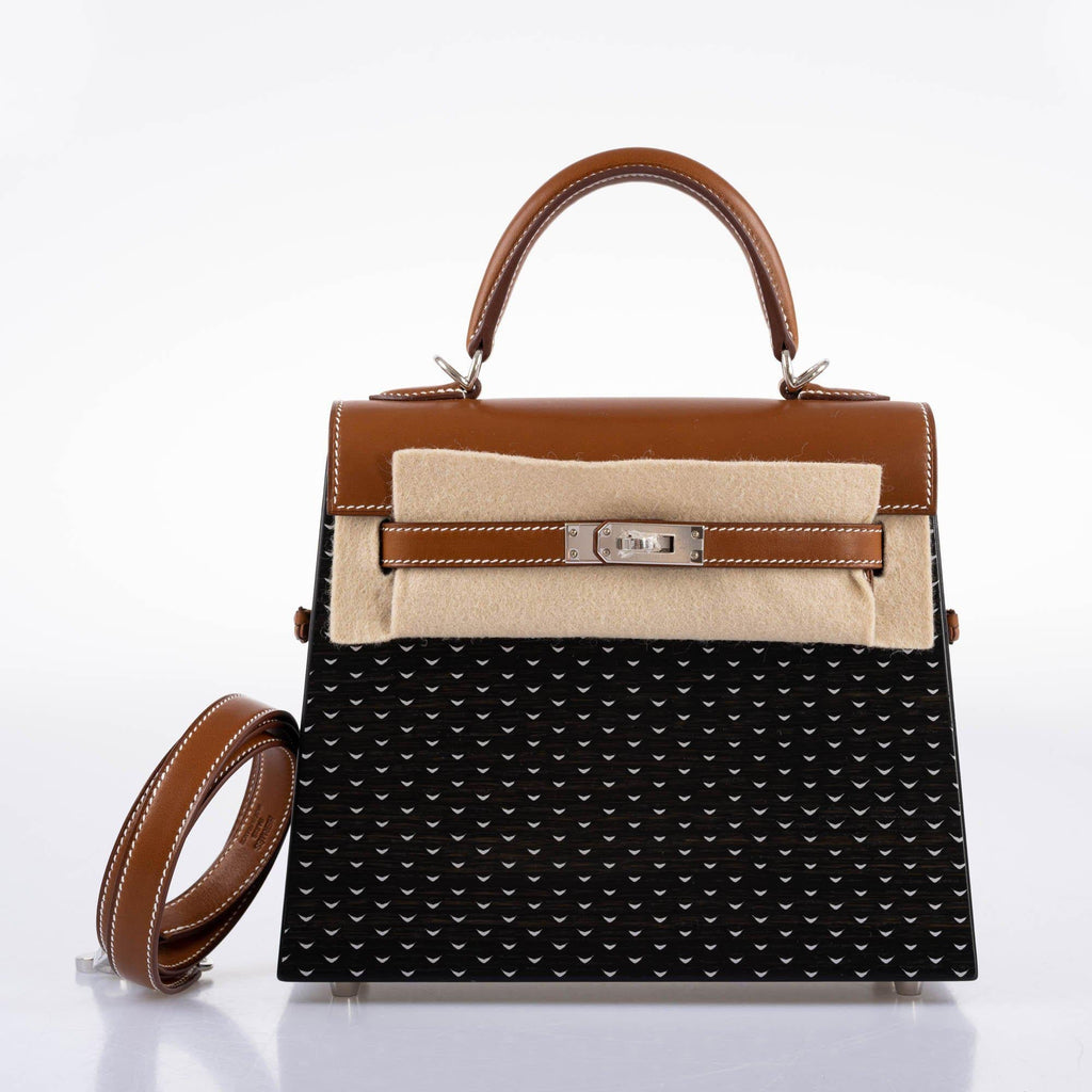 Hermes Kelly Wood 22 Bog Oak, Aluminum & Barenia with Palladium Hardware