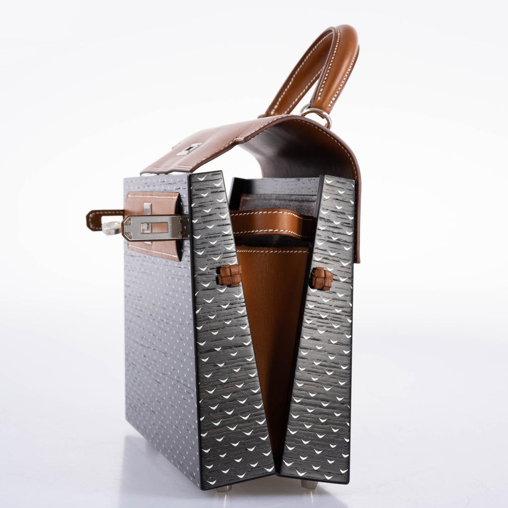Hermes Kelly Wood 22 Bog Oak, Aluminum & Barenia with Palladium Hardware