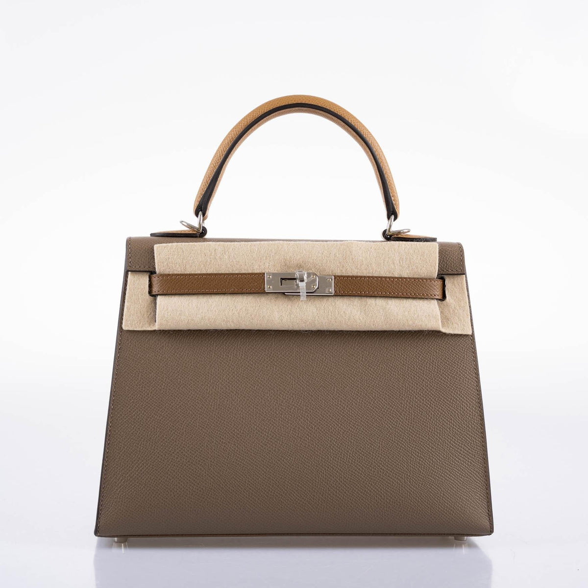 Hermes Limited Edition Sellier Kelly 25 Etoupe, Alezan & Biscuit Epsom with Palladium Hardware