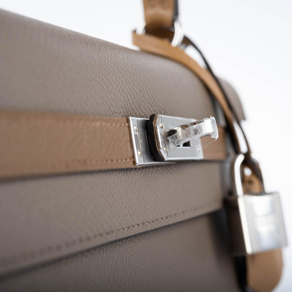 Hermes Limited Edition Sellier Kelly 25 Etoupe, Alezan & Biscuit Epsom with Palladium Hardware