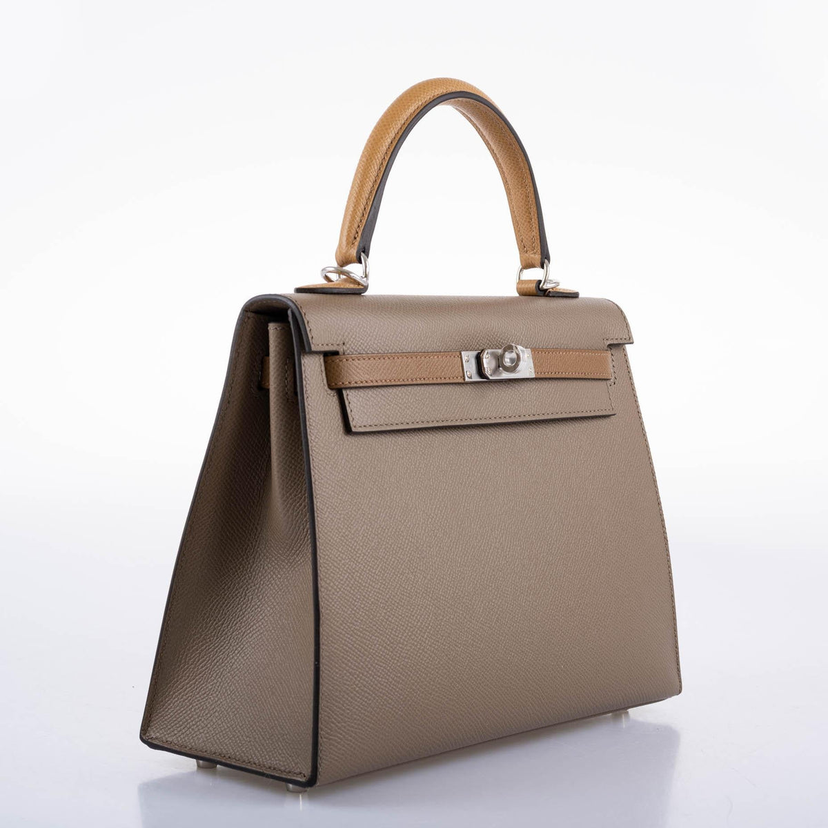Hermes Limited Edition Sellier Kelly 25 Etoupe, Alezan & Biscuit Epsom with Palladium Hardware