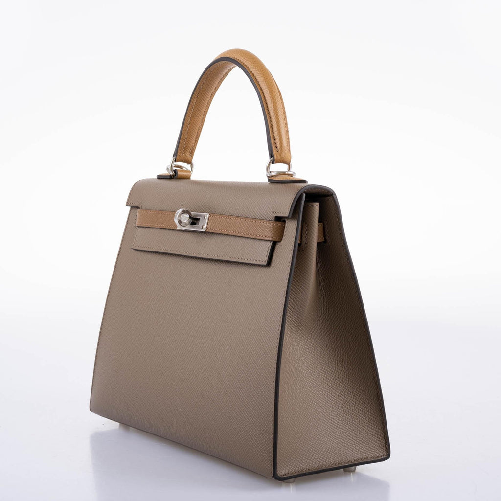 Hermes Limited Edition Sellier Kelly 25 Etoupe, Alezan & Biscuit Epsom with Palladium Hardware