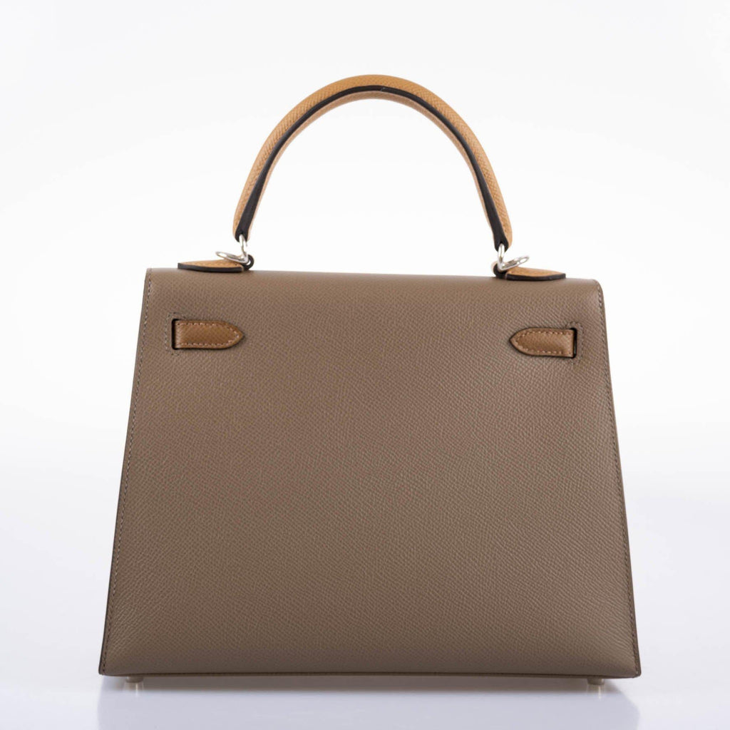 Hermes Limited Edition Sellier Kelly 25 Etoupe, Alezan & Biscuit Epsom with Palladium Hardware