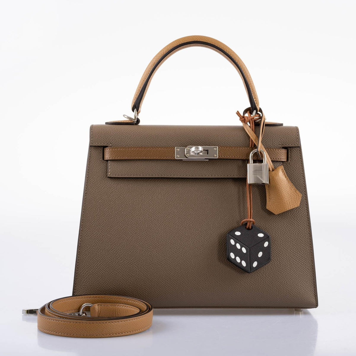 Hermes Limited Edition Sellier Kelly 25 Etoupe, Alezan & Biscuit Epsom with Palladium Hardware