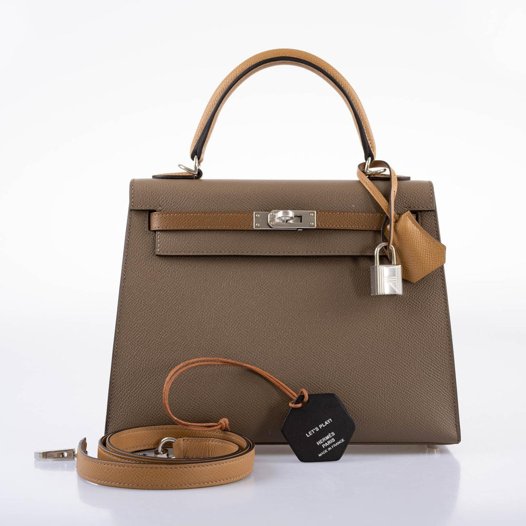 Hermes Limited Edition Sellier Kelly 25 Etoupe, Alezan & Biscuit Epsom with Palladium Hardware