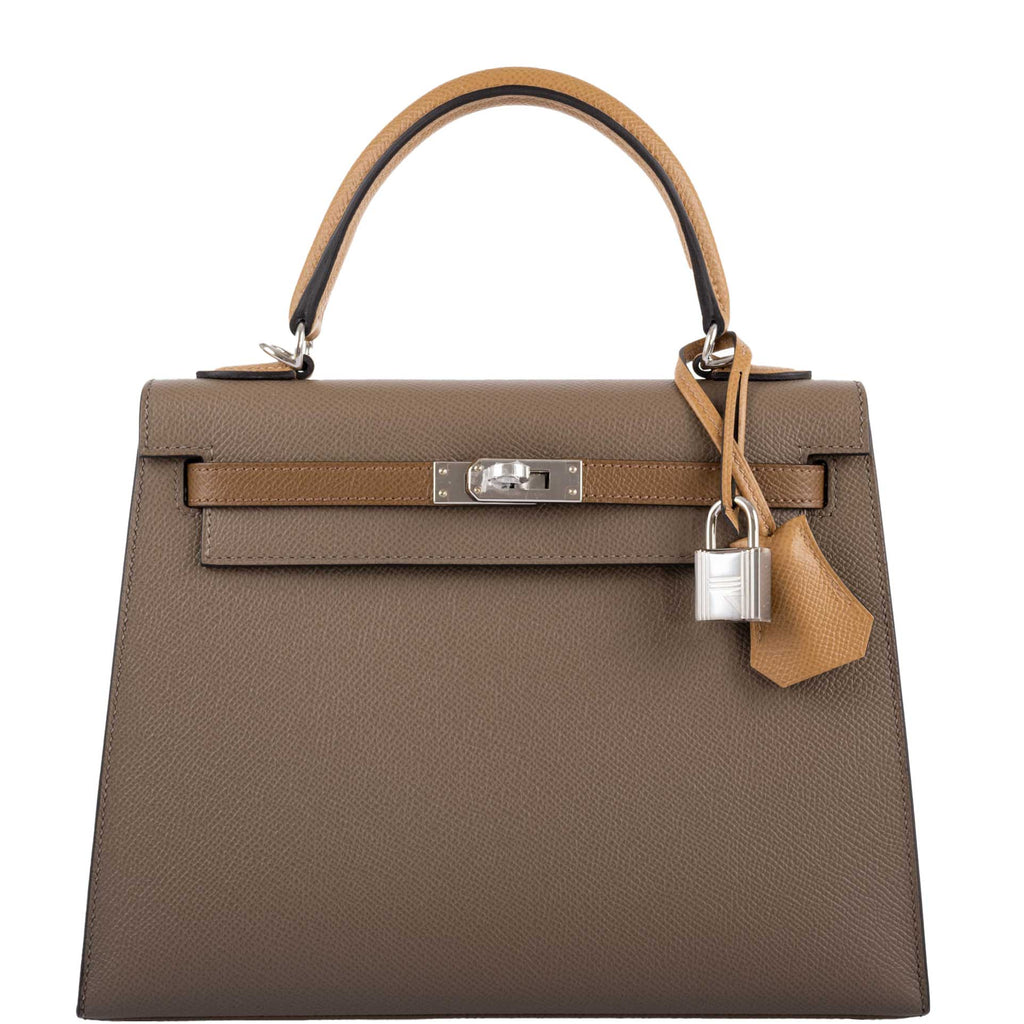 Hermes Limited Edition Sellier Kelly 25 Etoupe, Alezan & Biscuit Epsom with Palladium Hardware