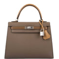 Hermes Limited Edition Sellier Kelly 25 Etoupe, Alezan & Biscuit Epsom with Palladium Hardware