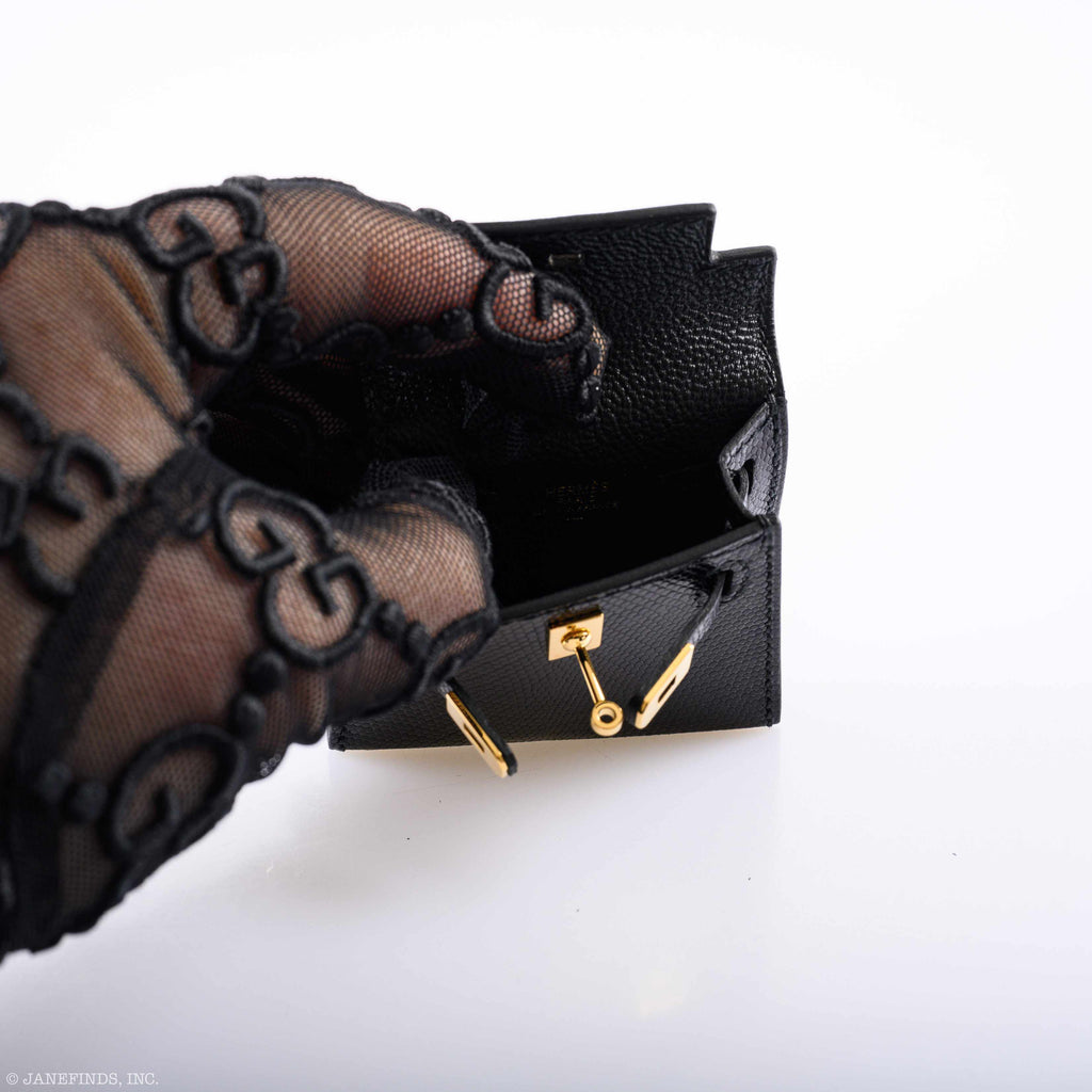 Hermes Micro Kelly Charm Black Lizard Gold Hardware