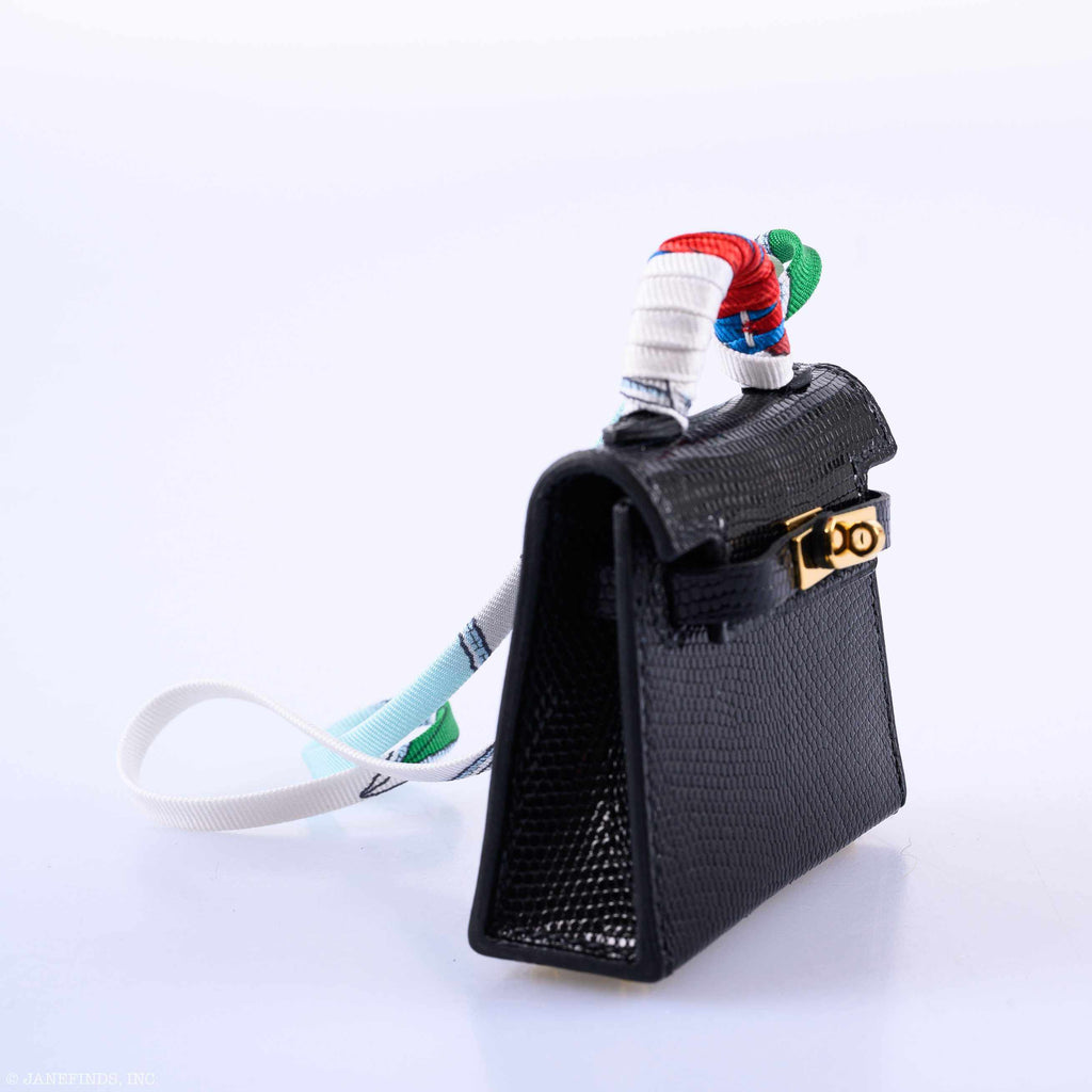 Hermes Micro Kelly Charm Black Lizard Gold Hardware