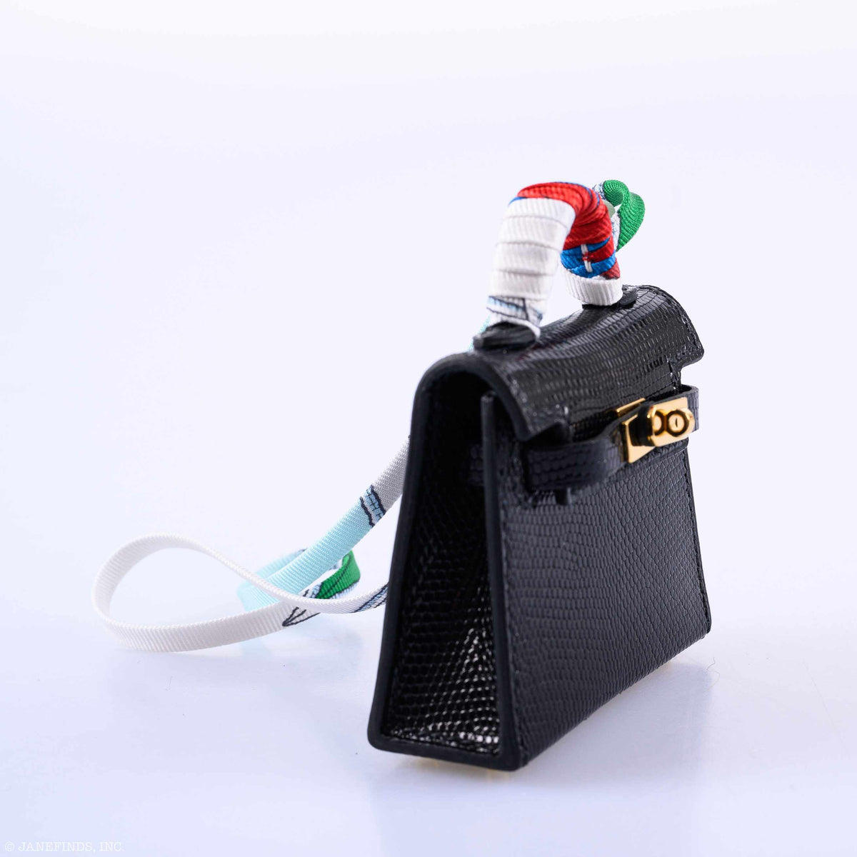 Hermes Micro Kelly Charm Black Lizard Gold Hardware