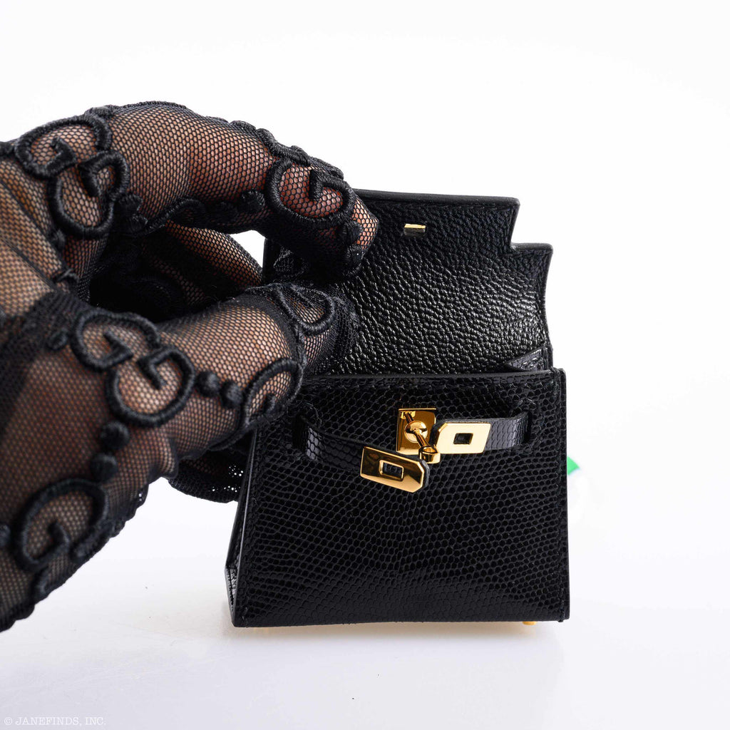Hermes Micro Kelly Charm Black Lizard Gold Hardware