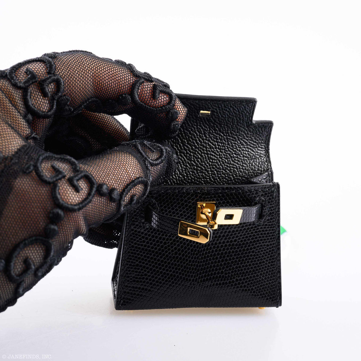 Hermes Micro Kelly Charm Black Lizard Gold Hardware
