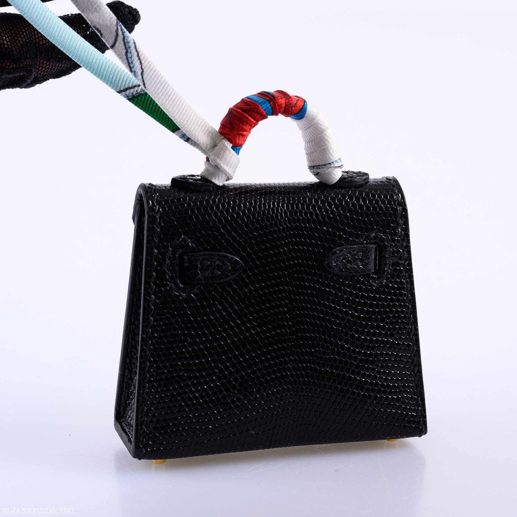 Hermes Micro Kelly Charm Black Lizard Gold Hardware