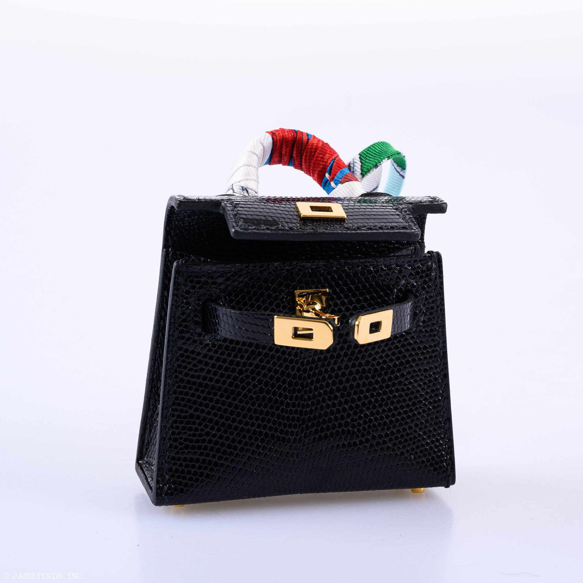 Hermes Micro Kelly Charm Black Lizard Gold Hardware