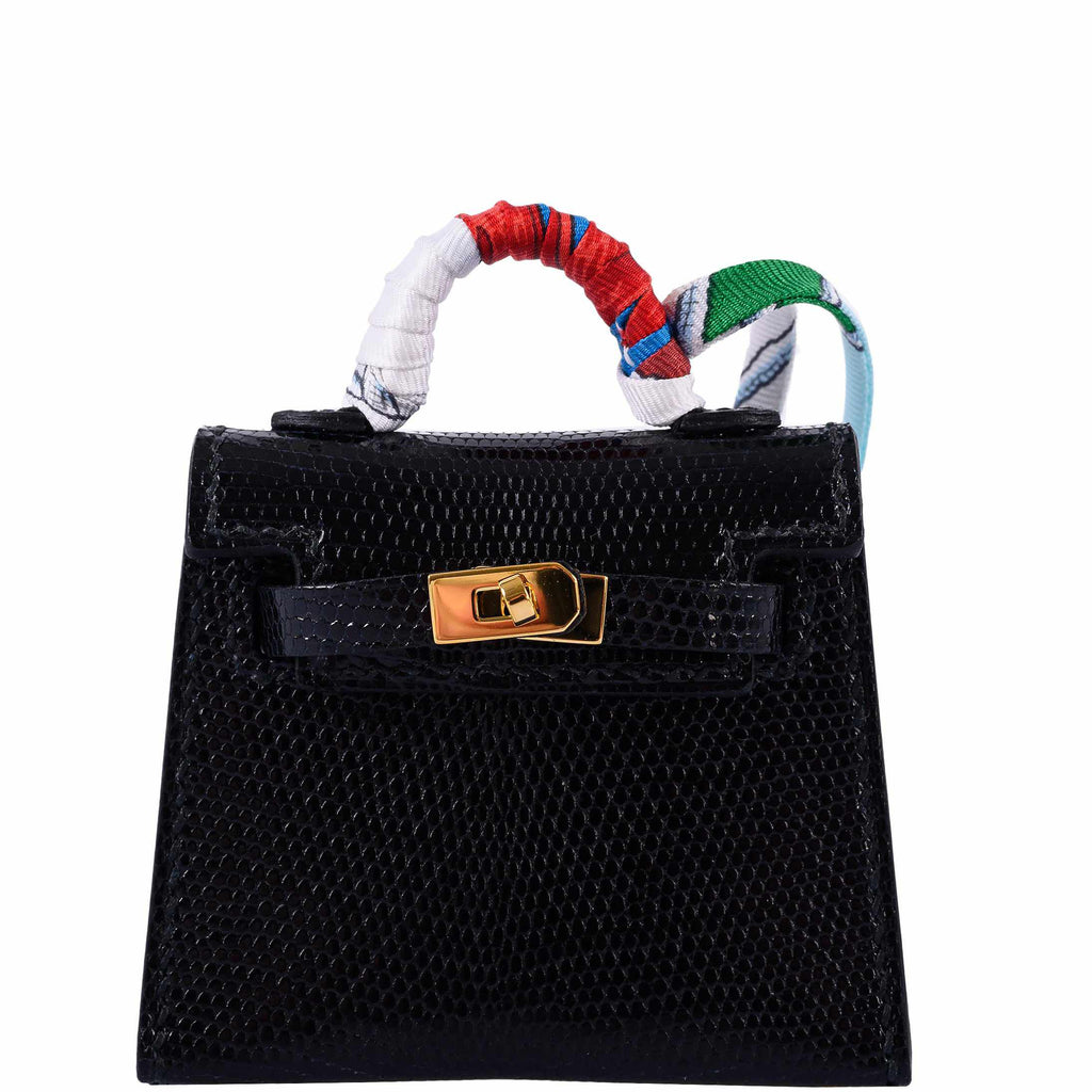 Hermes Micro Kelly Charm Black Lizard Gold Hardware