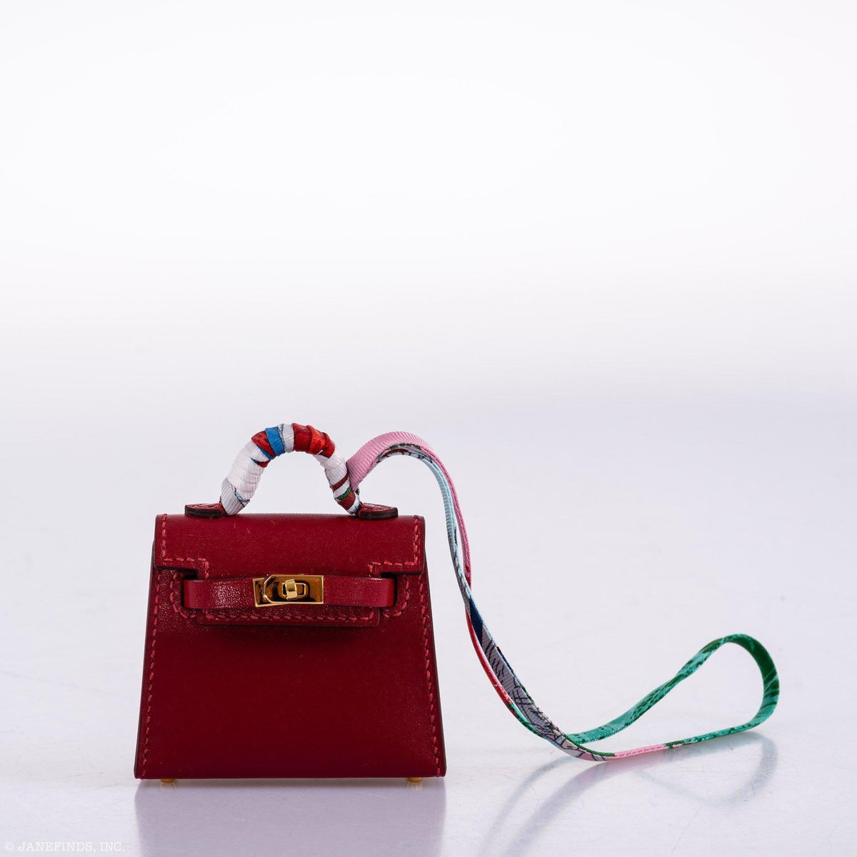 Hermes Micro Kelly Twilly Charm Rouge Vif Tadelakt Leather Gold Hardware