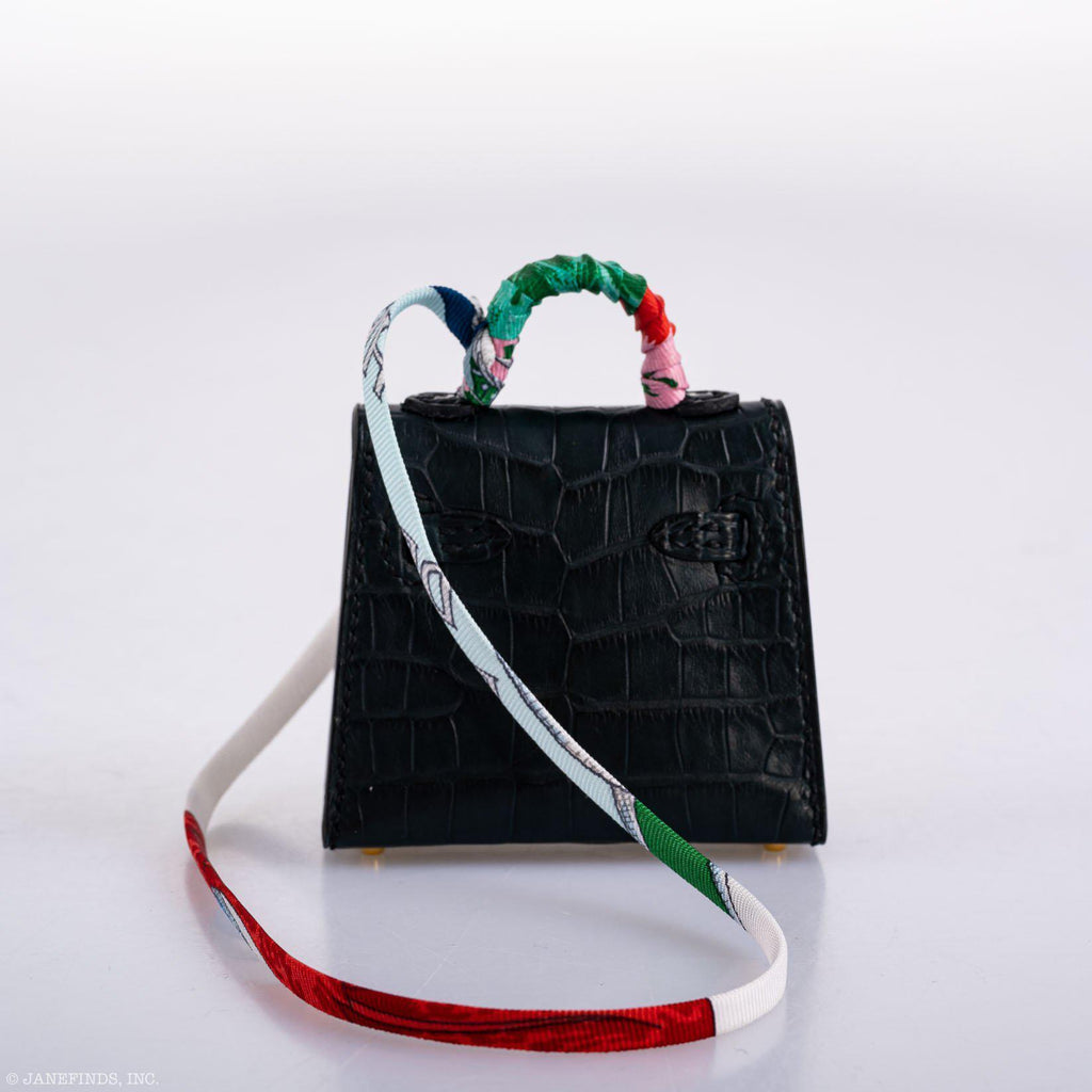 Hermes Micro Kelly Twilly Charm Vert Cyprès Matte Croc Gold Hardware