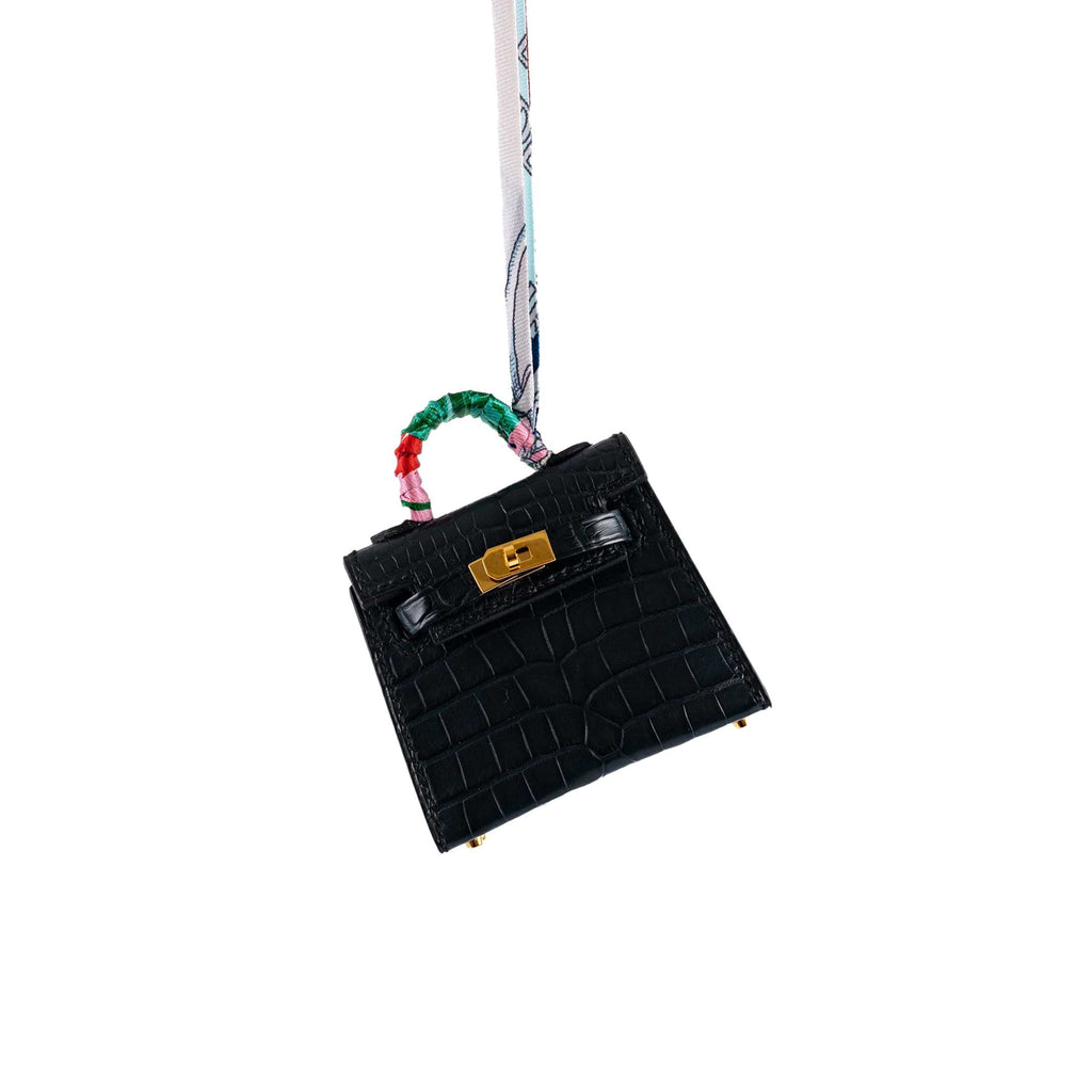 Hermes Micro Kelly Twilly Charm Vert Cyprès Matte Croc Gold Hardware