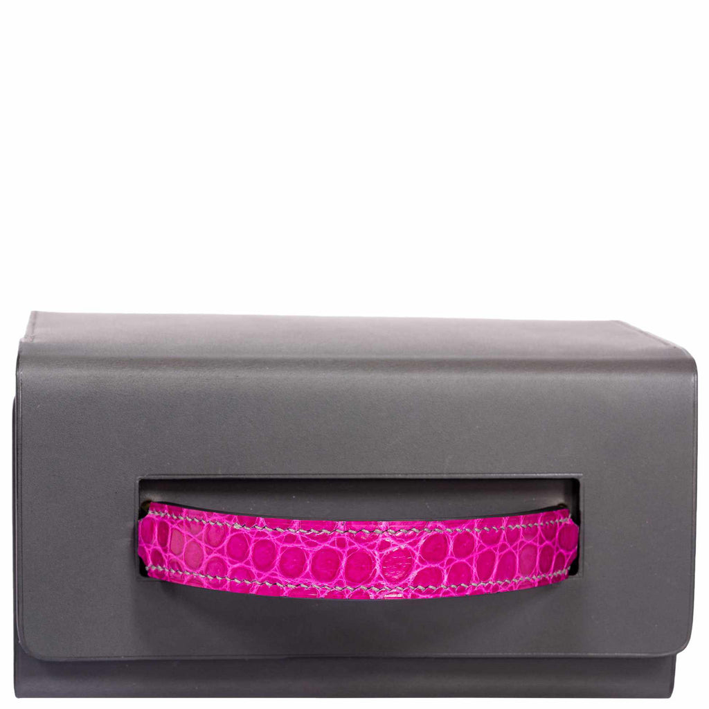 Hermes Minaudière 18 petit h Graphite, Fuchsia, Poussiere Porosus Crocodile & Calf Gold Hardware