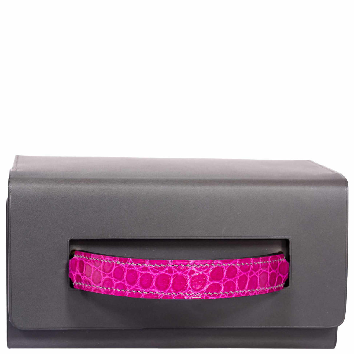 Hermes Minaudière 18 petit h Graphite, Fuchsia, Poussiere Porosus Crocodile & Calf Gold Hardware