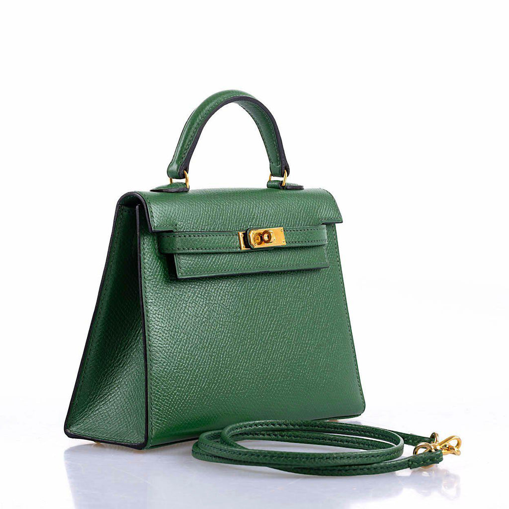 Hermes Mini Kelly 15 Vert Clair Courchevel with Gold Hardware